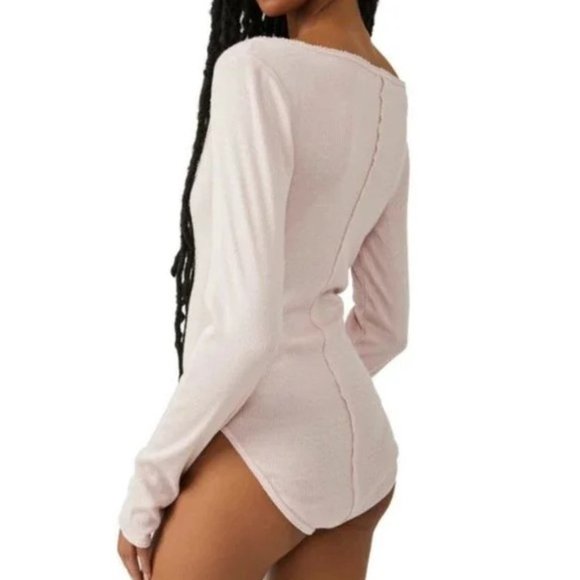 Free People Sloane Body Suit Long Sleeve Light Pink XS - Picture 4 of 5